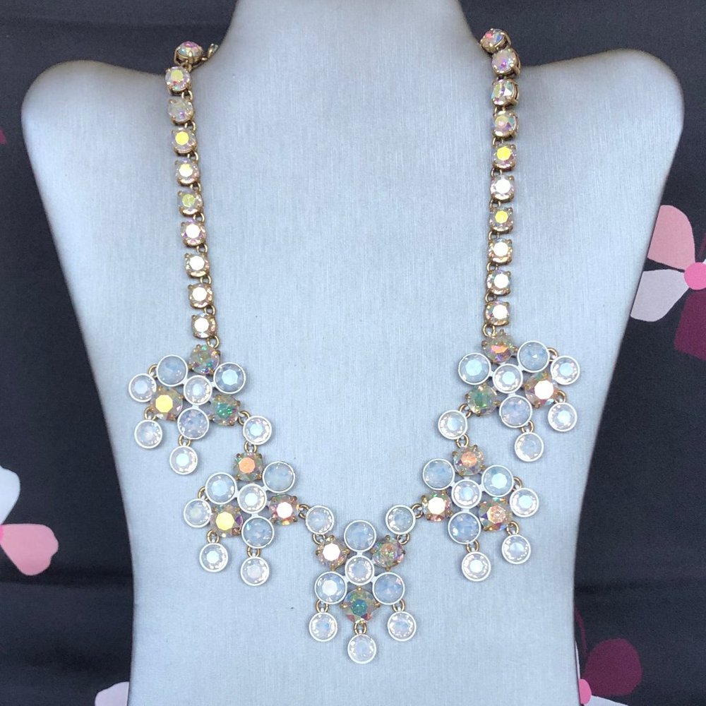 J Crew Brulee Milky White Iridescent Cluster Crystal Necklace